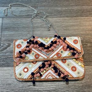 Clements Ribeiro Orange Canvas Beaded Crossbody Bag (c91)